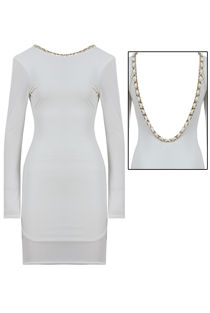 Cream With Gold Chain Detail Open Back Bodycon Dress