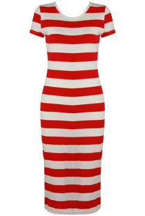 Red Stripe Short Sleeves Midi Dress 