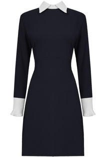 Navy Bell Ruffle Wrists Peter Pan Collar Dress