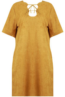 Mustard Suede Lace Tie Up Shift Dress