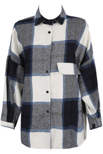 Navy Large Tartan Print Front Pocketed Shirt