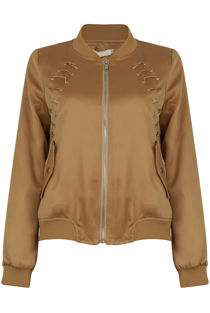 Beige Eyelets Detail Bomber Jacket