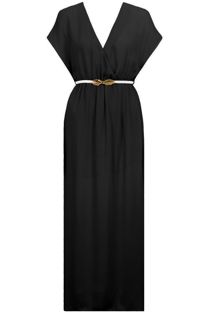 Black Belted Cross Over Maxi Dress