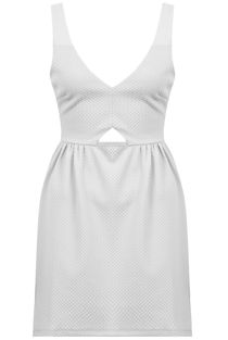 Cream Cut Out Front Textured Skater Dress