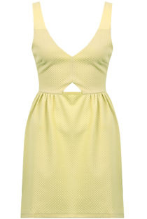 Yellow Cut Out Front Textured Skater Dress