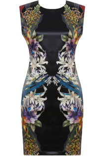 Black Contrast Floral Print Bodycon Dress