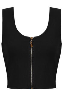 Black Front Metal Zip Detailed Tops