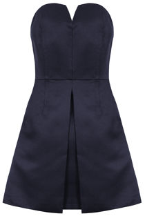 Navy Front Pleated Detail Side Pocketed Bandeau Dress