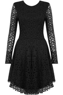 Black Lace Detail Back Zip Up Skater Dress