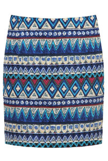 Blue Wavy Print Back Zip Up Knitted Skirts