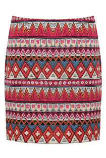 Burgundy Wavy Print Back Zip Up Knitted Skirts