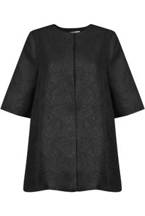 Black Floral Detail Swing Button Up Coat