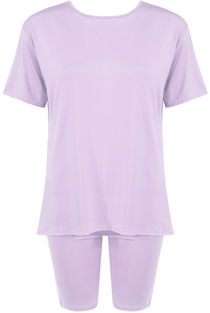 Lilac Plain Round Neck Cycling Shorts Loungewear Set
