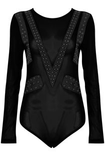 Mesh Body Eyelet Detail Bodysuits