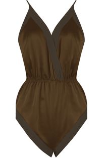Khaki Satin Teddy with Chiffon Trim
