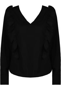 Black Front Low Neck Frilled Tops 