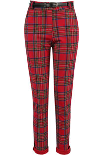 Red Check Belted Trousers