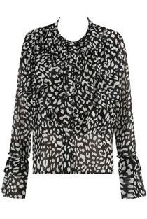 Black Leopard Print Ruffles Trim Shirt