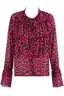 Fuchsia Leopard Print Ruffles Trim Shirt
