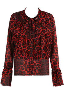 Red Leopard Print Ruffles Trim Shirt