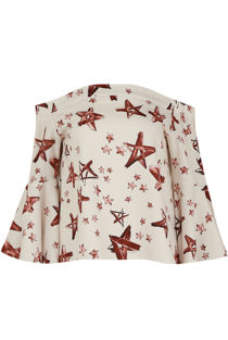 Cream Contrast Star Print Bell Sleeve Tops