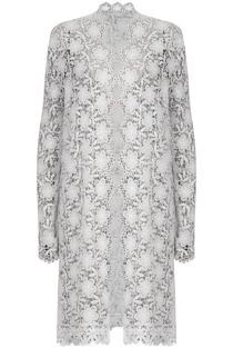 Cream Lace Pattern Long Cardigan