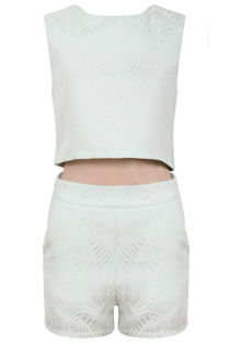 Mint Embossed Crop Top & Shorts