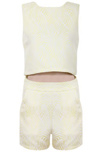 Yellow Embossed Crop Top & Shorts