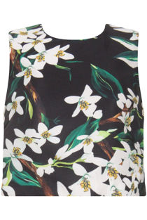 Black Floral Printed Tailored Crop Top