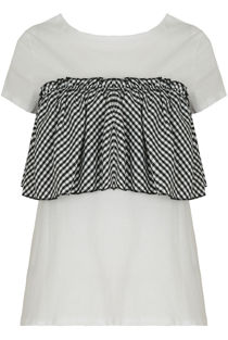 White Contrast Gingham Back Tie Up Tees