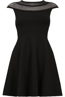 Black Block Colour Netted Side Zip Up Flared Dress