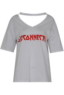 White Choker Neck Printed Tee