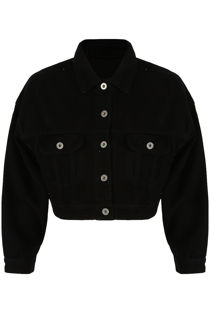 Black Denim Cropped Button Up Jacket