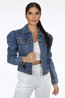 Puff Shoulders Denim Jacket