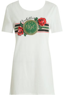 White NYC Embossed T-Shirt Dress