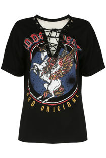 Black Unicorn Printed Lace Up Tee