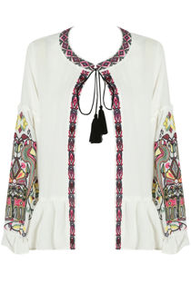 White Floral Embroidery Front Tie Up Tops 