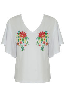 White Floral Embroidered T-shirt