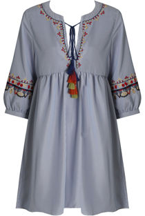 Blue Striped Embroidery Shift Dress