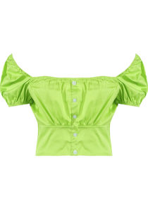 Green Ruched Shirred Bardot Blouse