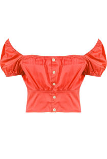 Red Ruched Shirred Bardot Blouse