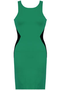 Green and Black Side Slimming Illusion Contrast Bodycon Dress