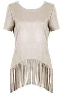 Beige Tassled Faux Suede Tops
