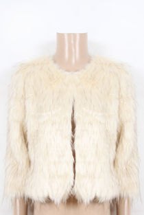  Beige Contrast Fur Jacket