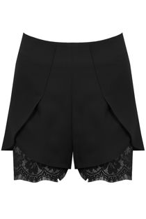 Black High Waisted Eyelash Lace Hem Shorts