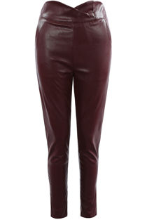 Burgundy Scallop High Rise Faux Leather Pants