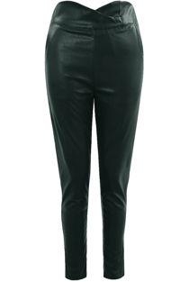Green Scallop High Rise Faux Leather Pants