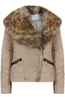 Beige Riding Jacket With Large Detachable Fur Collar