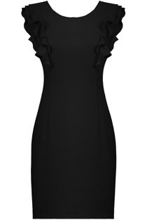 Black Layered Frill Back Zip Up Bodycon Dress