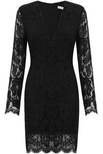Black Plunge Neck Lace Bodycon Dress